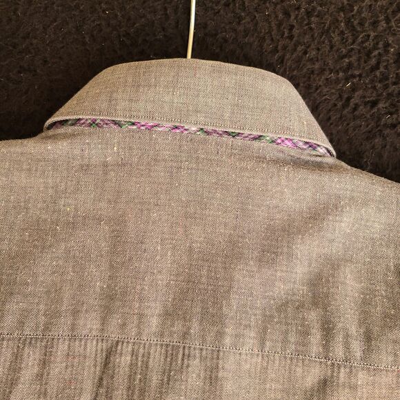 Jared Lang Mens Button Down Shirt Gray Size Medium 100% Cotton Long Sleeve - Picture 11 of 12